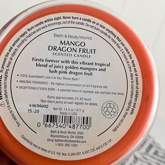 Bath And Body Works 3 Wick Candle MANGO DRAGON FRUIT 14.5 oz Discontinued - Picture 4 of 4